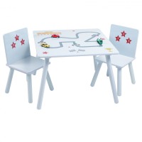 Masuta Alba Star Cars cu doua scaunele din lemn solid + MDF Liberty House Toys Masuta Alba Star Cars cu doua scaunele din lemn solid + MDF Liberty House Toys